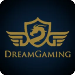 ไอคอนโลโก้ Dream Gaming ตราปีกและมังกรสีทองบนพื้นน้ำเงินเข้ม
