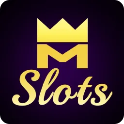 ไอคอนโลโก้ M Slots ตัว M สีทองพร้อมมงกุฎบนพื้นดำ