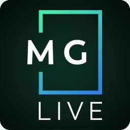 ไอคอนโลโก้ MG Live กรอบฟ้าเขียวบนพื้นเข้ม