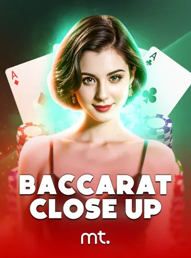 ไอคอนบาคาร่าแบบภาพใกล้ Baccarat Close Up หญิงสาวถือไพ่