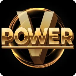 ไอคอนโลโก้ V Power ตัวอักษรทองบนพื้นดำ