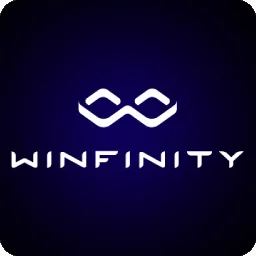 ไอคอนโลโก้ Winfinity สัญลักษณ์อนันต์สีขาวบนพื้นน้ำเงินเข้ม
