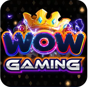 ไอคอนโลโก้ Wow Gaming ตัวอักษรสีสดมีมงกุฎบนพื้นดำ